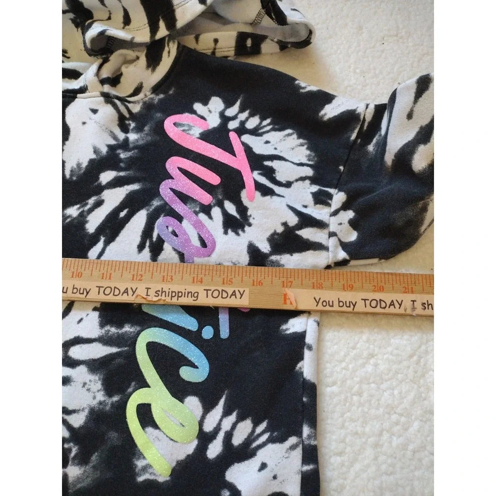 Justice‎ Girls Everyday Faves Fleece Hoodie Sweatshirt Black White Large (12/14)